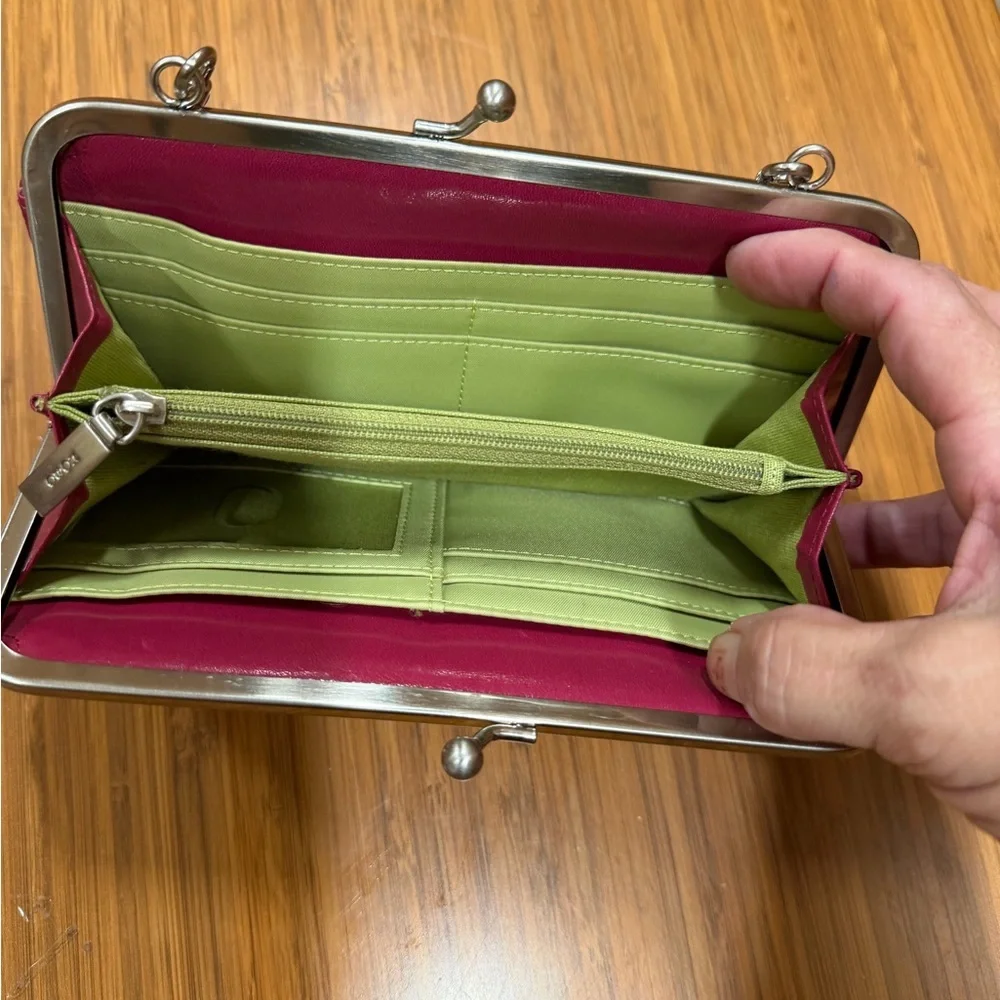 HOBO Lauren Double Frame Fuchsia Leather Clutch